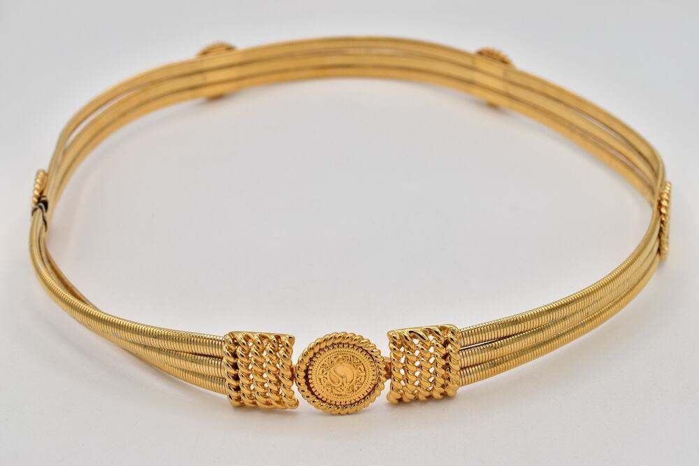 St. John Vintage Gold Coin Multi Strand Snake Chain Medallion Belt Signed 1980s